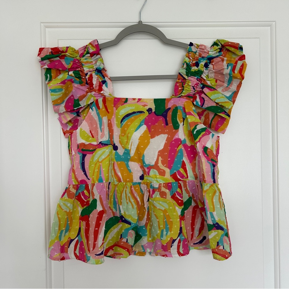 Crosby by Mollie Burch Cato Ruffled Tank Top in Go Bananas Print